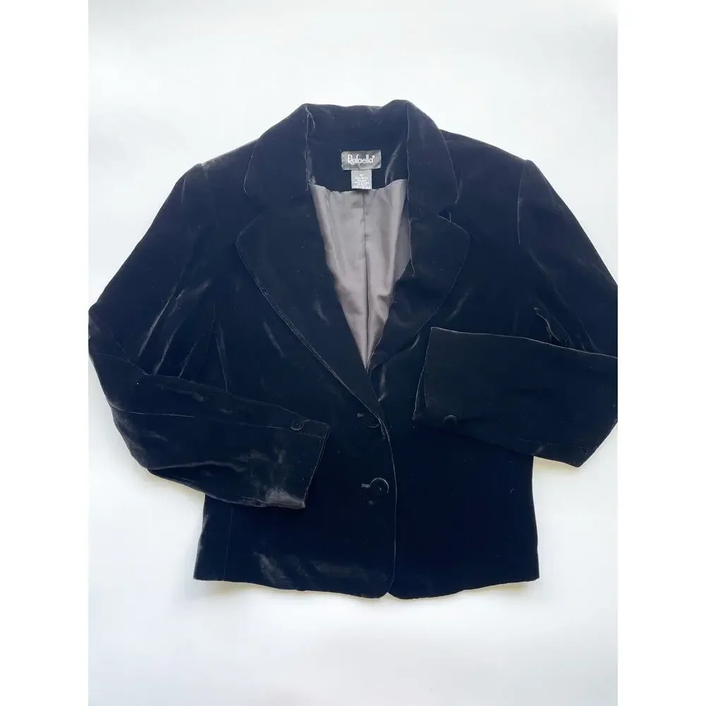 NWT Vintage Rafaella Black Velvet Two Button Blazer Size 10